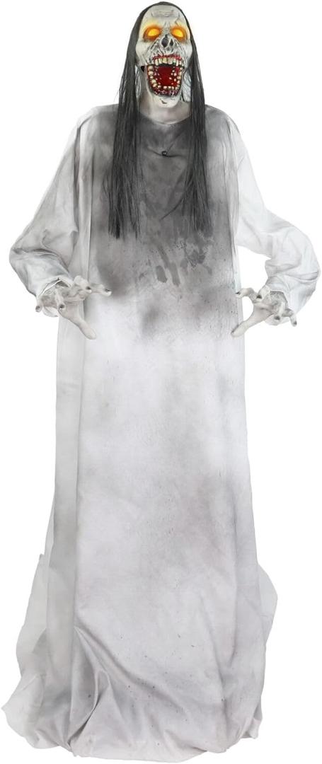 Haunted Hill Farm 5.9 ft. Animatronic Lurching Woman by Tekky, Halloween Animatronic, Scary Indoor House Prop & Decoration, Creepy Occult Horror Decor with Motion-Activated Lights & Sound, Life-Size