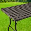 Smiry Rectangle Picnic Table Cloth, Elastic Waterproof Fitted Vinyl Tablecloths, Flannel Backed Buffalo Plaid Table Covers for Dining, Camping, Outdoor (Black and Khaki, 30" x 72")