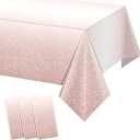 3 Pack Ombre Rose Gold Plastic Tablecloth for Parties, Gradient Pastel Rose Gold Disposable Tablecloths for Rectangle Tables, Light Pink Sprinkle Table Cover for Wedding Birthday Party, 54 x 108 Inch