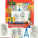 Super Mario Canvas Painting Kit for Kids, 3 Preprinted Mini Canvases for Painting, Easel, 6 Paint Pots and Brush, Acrylic Paint Set for Children