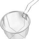 DOITOOL Stainless Steel Deep Fry Basket with Handle, French Fry Chips Baskets Round Wire Fry Basket with Folding Handle for Kitchen Frying Pasta Spaghetti (26X15X9.5cm)