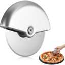 ElevateTech Pizza Cutter Wheel with Safety Blade Handheld Pizza Slicer for Cutting Through Pizzas, Crusts, Pies, Stainless Steel Pizzas Cutters with Comfort Grip, Easy Cleaning Dishwasher Safe, Silver