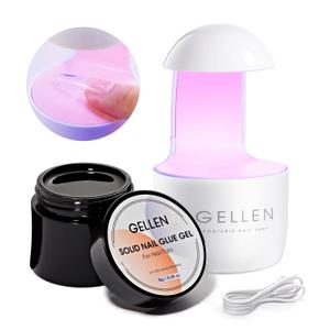 Jofay fashion Solid Glue Gel Kit - 8g Gel and 8w Mini UV Light LED Lamp for Cured Nails, Press on Glue for Acrylic Fake Tips, Salon Art DIY at Home