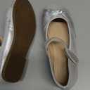 PANDANINJIA Girls Dress Shoes Flower Girl Mary Jane Flats Wedding Party School Shoes for Toddler Little Kid Big Kid (Silver, 12 M US Little Kid)