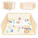 Wooden Baby Playpen, Foldable Large Fence and Play Yard for Toddlers, Adjustable Shape & Size, Safety Gate With Locking Door, Kids Activity Center