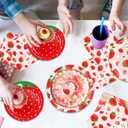 OuMuaMua Strawberry Birthday Decorations, 75 Pcs Disposable Fruit Paper Plates and Napkins Tableware Set for Summer Sweet One 1st Baby Shower Berry First Strawberry Themed Party Supplies, Serves 25