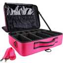 gzcz Large Capacity 16.5 inches Professional Travel Makeup Train Case Portable Artist Cosmetic Brush Organizer Storage Bag With Adjustable Dividers And Shoulder Strap for Toiletry Jewelry Rose Red