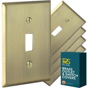 Rio Salto BRASS Signature Collection Standard Size Wall Plate Cover Antique Gold Metal Gold Light Switch Covers Single Toggle Switch Wallplate Wall Switch Covers Vintage (Toggle, 1-Gang, 5-Pack)
