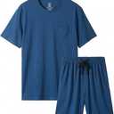 BAMBOO COOL Men's Short Pyjamas Short Sleeve Shirts, Sleep Sets with Pockets, Soft Loungewear, Breathable Pijama, Moisture Wicking, Fresh and Dry, Medium, Blue