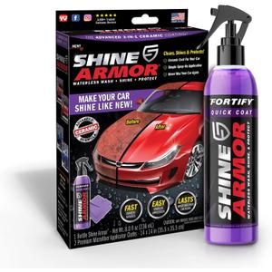 Car Wax Spray and Ceramic Coating for Cars - 3 in 1 Waterless Car Wash and Detailing - Quick Effect Coating Agent for Car - High Gloss Car Coating Spray, Shiny Car Stuff by Shine Armor - 8FlOz