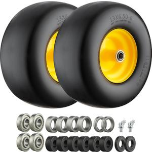 13x6.50-6 Lawn Mower Tires, 13x6.50-6 Tires Flat Free Zero Turn Mower Front Tires with 3/4", 5/8" and 1/2" Bearings, 5.5"- 7.5" Centered Hub, Compatible with Lawn Mower Garden Tractor - 2Pack