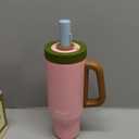 36 oz Tumbler with Handle and Straw, Ceramic Lined Water Bottle Vacuum Insulated Cup, Stainless Steel Travel Mug with Lid,Fits Cup Holder, Leak Resistant Press-in Lid, Pink (Peach Blossom Pink)