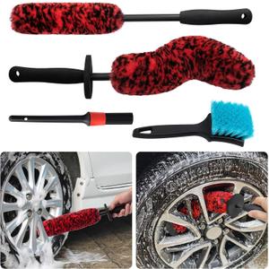 4 Pack Car Wheel and Tire Cleaner Brushes Kit Auto Motorcycle Rim Hub Ultra Soft Microfiber No Spatter Bendable Woolies Bristle Cleaning Set