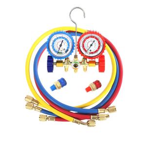 PB Motor Tech AC Diagnostic Manifold Gauge Set for R134A, R12, R22, R502 Refrigerants, Includes 4FT Three-Color Hoses and 2 Quick Couplers - Automotive & Household AC Maintenance