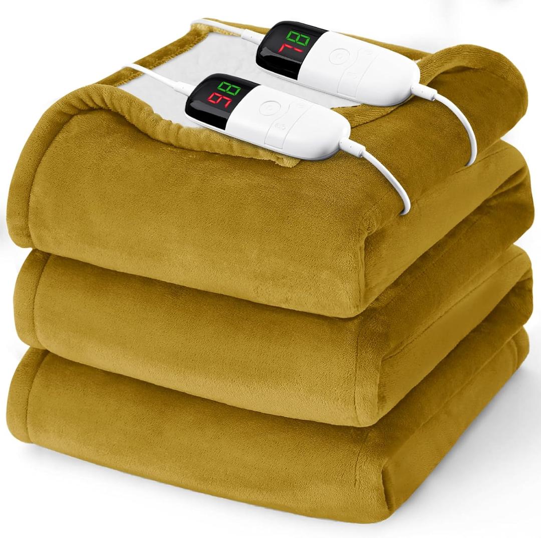 Heated Electric Blanket Queen Size - 84" x 90" Heating Blanket with Dual Control, 10 Heating Levels & 8 Hours Auto Off, Soft Warm Flannel Blanket, Christmas Birthday Gifts for Senior Grandma (Claybank)