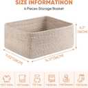 OIAHOMY 4 Pack 14.17 * 11.02 * 6.3IN Storage Baskets for Organizing Shelves, Woven Rope Baskets for Organizing Books, Clothes, Decorative Basket for Living Room, Nursery, Bedroom, Gift Basket, Brown