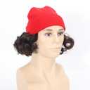 Fatmuai Short Curly Mens Red Beanie Halloween Costume Reallistic Cosplay and Performance Hair Wig with Black Mustache