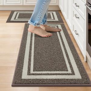 COSY HOMEER Kitchen Rugs Non-Slip 20x30/20x48 Inch Thick Polypropylene Standing Mat for Home Machine Washable, Brown Frame