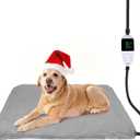 Ringco Large Dog Heating Pad with 12 Adjustable Temperature, Waterproof & Chew Resistant Pet Heating Pad with Timer, Heated Dog Bed with Fleecy Cover (L: 32 x 20)