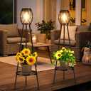 MXwcy 2 Pack Solar Lights Outdoor with LED Edison Bulbs, Vintage Style Solar Floor Lamp with Plant Stands, Weatherproof Garden Lights for Pathway, Patio, Yard, Porch Decor 8-10 Hours Lighting