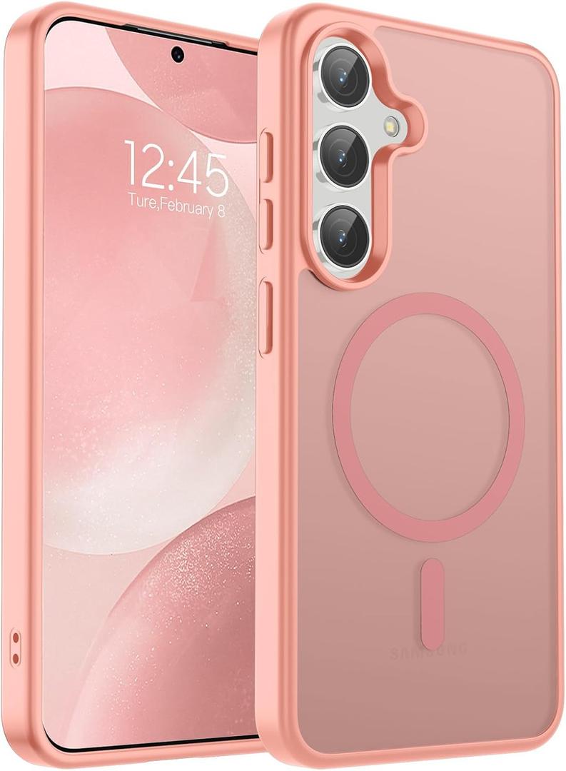 SUPFINE Magnetic for Samsung Galaxy S24 Case / S25 Case(Compatible with MagSafe) (Military Grade Drop Protection) Slim Translucent Shockproof Phone Case, Pink