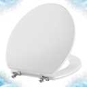 White Round Toilet Seat Natural Wood Toilet Seat with Zinc Alloy Hinges, Easy to Install also Easy to Clean, Scratch Resistant Toilet Seat by Angol Shiold (Round, White)