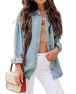 LifeShe Women Denim Shirt Jean Jacket Oversize Button Down Shirt Long Sleeve Jean Tops Trendy Shackets (Small, Black)