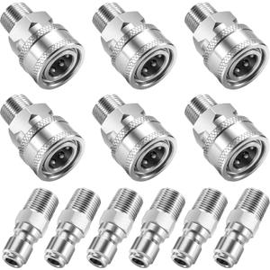 RIDGE WASHER 3/8" Pressure Washer Quick Connect Kit, Stainless Steel Power Washer Adapter Fittings, Male NPT Thread, 12 Pcs, 5000 PSI