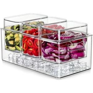 Hudgan Large Taco Bar Serving Set for Party with 3 Containers(50 Oz), Mimosa Bar Accessories with Separate Lids, Chilled Condiment Caddy Organizer for Salad, Fruit, Party Garnish