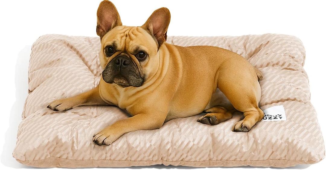 FUNNY FUZZY 30x20 Washable Dog Bed Crate Mat, 2 in1 Pet Pillow Sleeping Bed, Fluffy Deluxe Kennel Mattress for Medium Dog and Cat,Charcoal Grey,M,Beige