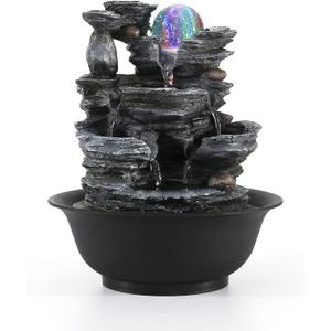 Dyna-Living Tabletop Water Fountain Indoor Waterfalls Fountains with Colored LED Light Decorative Feng Shui Tabletop Fountain with Automatic Pump Best Home Gifts for Friends or Family (Style 6)