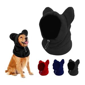 Dog Snood Winter Hood with Ear Protection, Fleece Neck Warmer for Dogs, (Black, Medium)