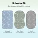 Unnivoll Baby Bassinet Sheets Girl Boy, Fitted Bassinet Sheet Set 3 Pack Bassinet Mattress Sheets Universal Fit for Rectangle, Round, Oval, Hourglass Mattress, Soft Breathable Green Gray Constellation