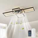 GEADI Modern Ceiling Fan with Light,35" Dimmable Flush Mount Ceiling Fans with Lights and Remote, Black Led Fandelier,Low Profile Ceiling Fan for Bedroom,Kitchen,Living Room(6-Speed,Timing,3000-6000k