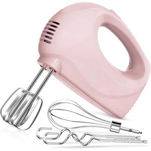 Handmixer Electric Handheld - 5 Speed Portable Kitchen Mixer Electric with 5 Stainless Steel Accessories Whisk, Food Beater for Whipping Mixing Cookies(Pink)