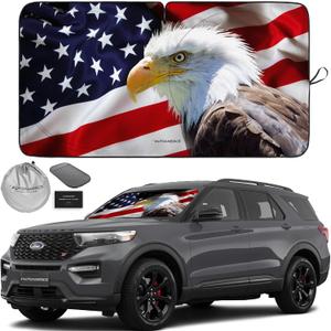 Autoamerics 1-Piece Windshield Sun Shade American Eagle Flag - 2 USA Patriotic Design - Foldable Car Front Window Sunshade for Sedans SUV Truck - Blocks Max UV Rays and Keeps Your Vehicle Cool Medium