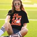 Game Day Shirt Women: Team Fan T-Shirt Cute Football Heart Graphic Tees Casual Season Short Sleeve Tops (Black)