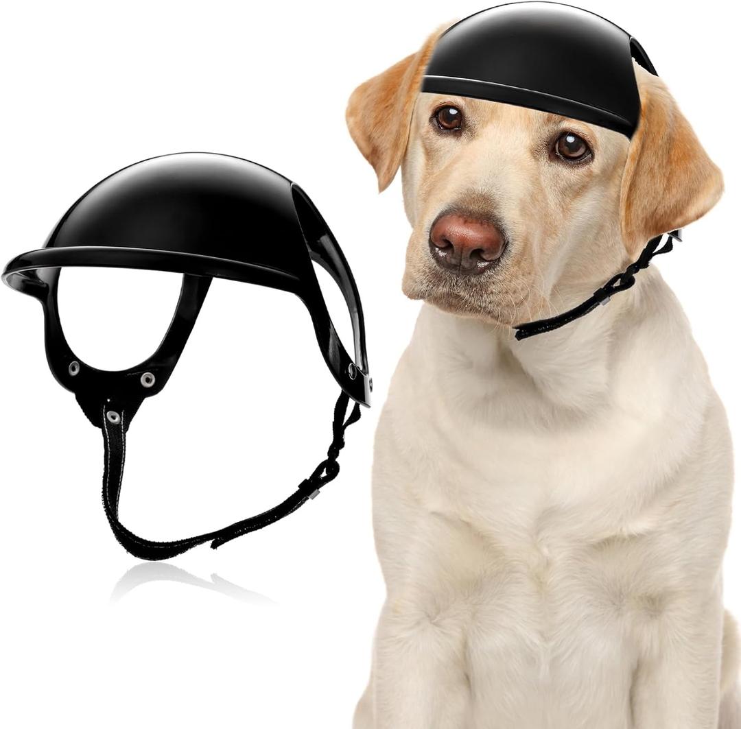 2 x Goaste Dog Helmet for Large Dog, Dogs Motorcycle Helmet with Ear Holes, Doggie Safety Hat with Adjustable Strap for Outdoor Driving Riding(Black, Large)