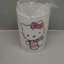 Kitty Bedside Table Lamp for Bedroom Nightstand, Gifts for Girls - 3 Colors Dimmable Night Stand Light Lamp for Kids Room, Wood Base Round Flaxen Fabric Shade Desk Reading Lamp for Living Room Office