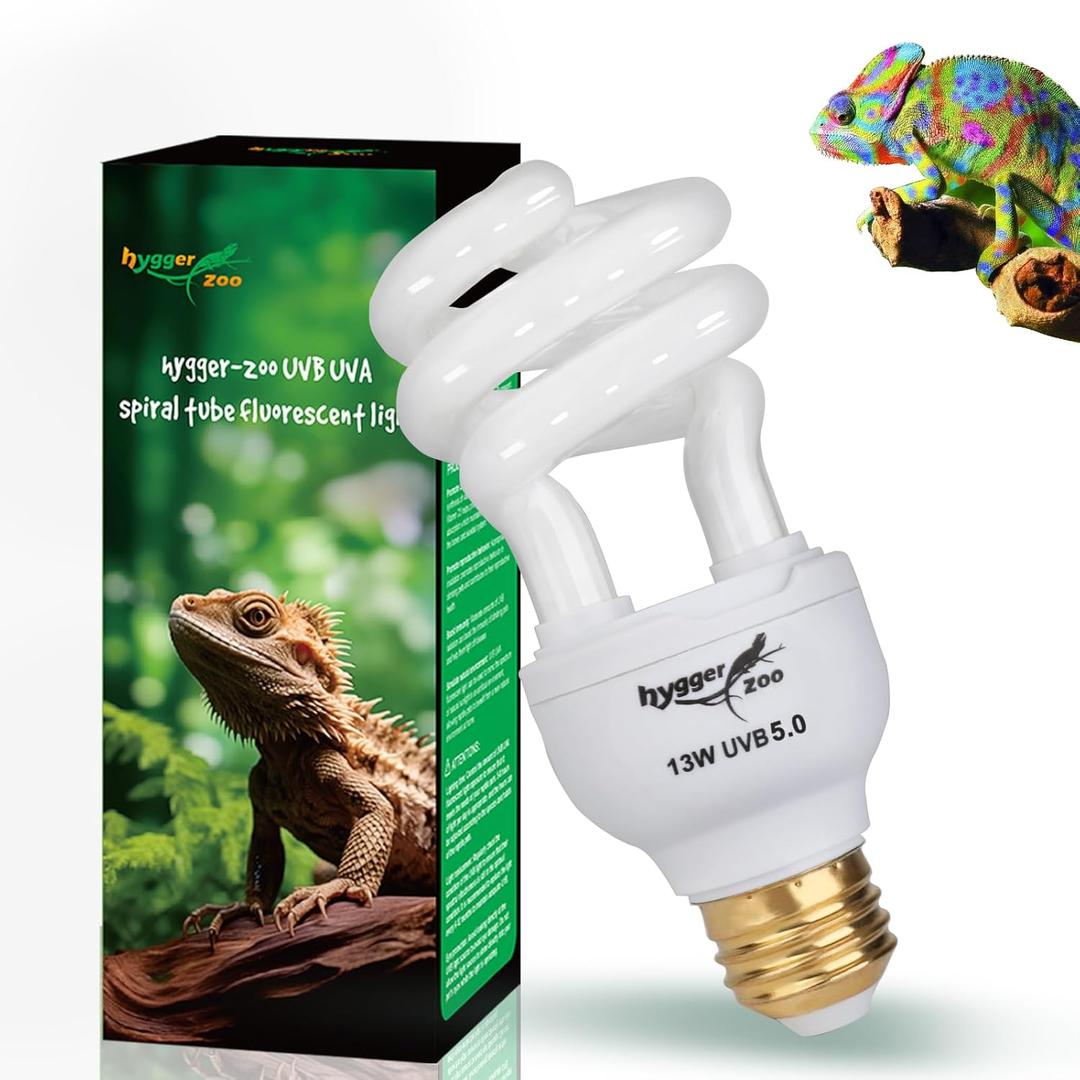 UVB Bulb for Reptiles, 5.0 13W UVB Light for Reptiles, Hygger zoo UVA UVB Reptile Light Bulb Reptile UVB Bulb UVB Light for Hermit Crab Snake Chameleon Reptile Lamp Terrarium Lamp for Tropical Reptile