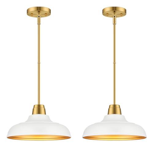 QianZhan White and Gold Pendant Light, 2 Pack Matte White Pendant Lights Fxtures Adjustable Modern Hanging Lighting,for Kitchen Island Dining Room Bar Restaurant
