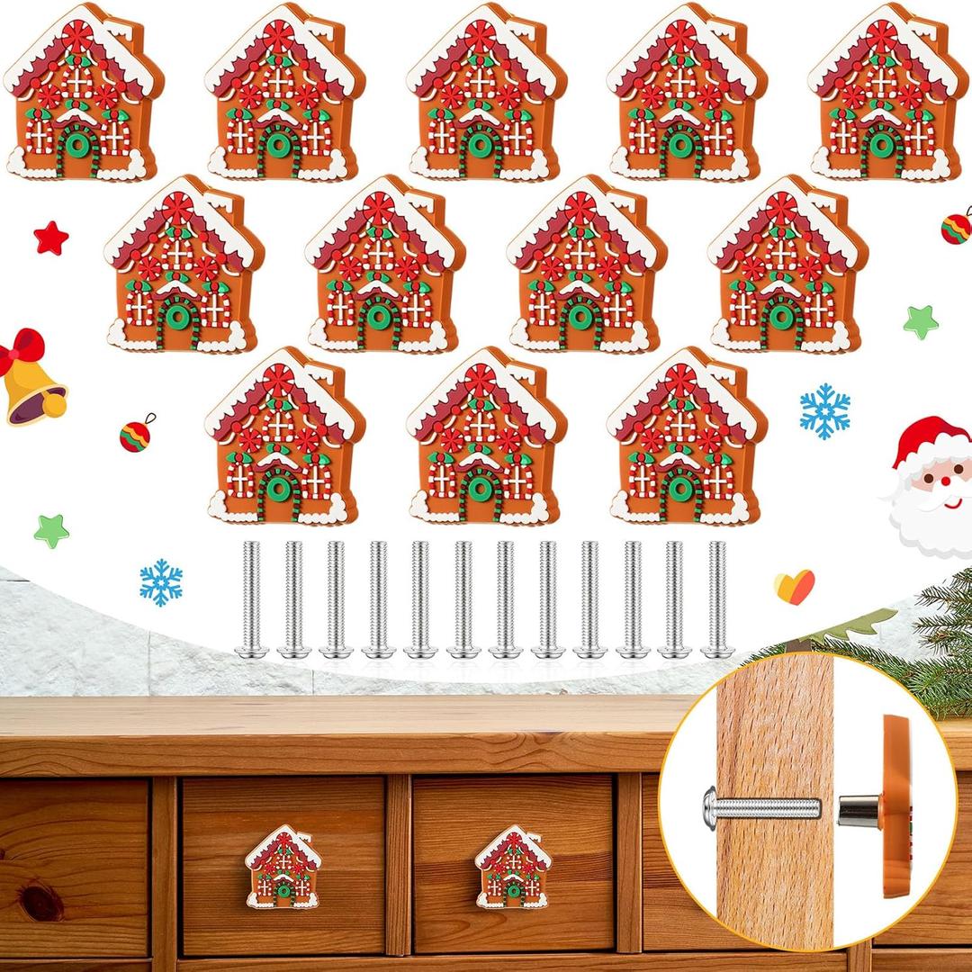 Moxweyeni 12 Pieces Christmas Cabinet Knobs for Kitchen Gingerbread Knobs Silicone Hand Cabinet Knob Cover Christmas Decorative Drawer Pulls for Xmas Winter Kitchen Home Party Decorations