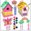 Crafts for Kids Ages 4-8 - 4 Pack DIY Bird House Wind Chime Kit - Build and Paint Birdhouses Wooden Arts Kits Easter Basket Stuffers Gifts for Girls Kids Boys Toddlers Ages 3-5 4-6 6-8 8-12