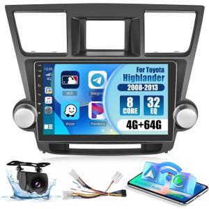 Roinvou [8 Core 4G+64G] for Toyota Highlander 2008-2013 Android Radio with Wireless Carplay Android Auto, 10.1 Inch IPS Touch Screen Car Stereo, Bluetooth 5.0, 32 EQ, GPS, WiFi, 59UI, Backup Camera