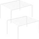 iPEGTOP Set of 2 Kitchen Cupboard Organiser Shelf, Small Size 10.6 x 5.1 Inch Freezer Cabinet Organization Storage Shelf Wire Rack, Steel Metal Shelves for Fridge Pantries Countertops Utensils -White