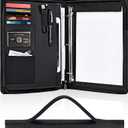 Portfolio Binder, Pacific Mailer 3 Ring Binder Portfolio Organizer with Leather Folder Writing Pad Zipper Business Notebook Binders Tablets Notepads Resumes Documents Holder for Men Women