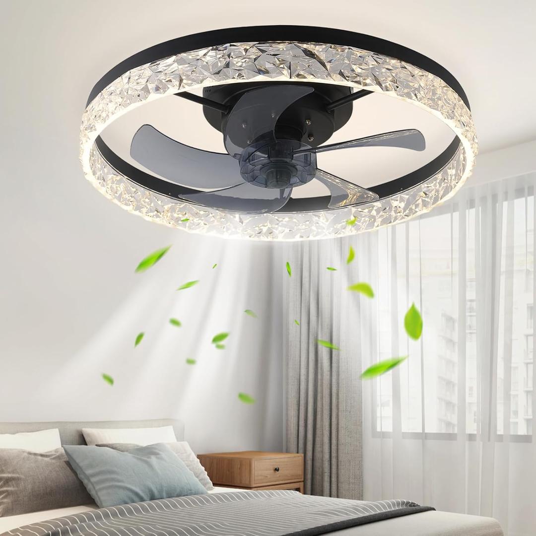 20'' ceiling fan with light, low profile ceiling Fans with Lights and Remote, Stepless Color Temperature Change 6 Wind Speeds fandelier ceiling fan with light for bedroom, living room and kids room