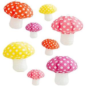 8PCS Mushroom Shaped Paper Lantern,Forest Jungle Wonderland Themed Party Decor,Mushroom Lantern Hanging 3D Foldable Paper Lanterns Decorative for Hanging Room Decor,Fairy Birthday Party Favorr