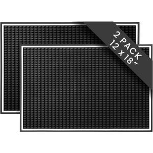 Bar Mat 2-Pack, 18 x 12 Rubber Coffee Bar Mats for Countertop, Bartending, Home Use, Spill Protection and Coffee Stations, Ideal Matt for Cocktail, Whiskey and Espresso (Black)