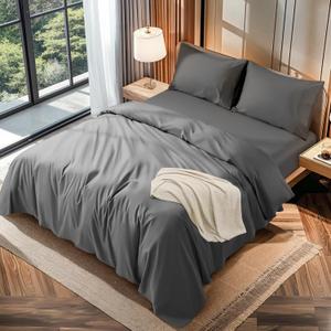 LBRO2M 100% Cotton 1200 Thread Count King Size Sheets Set,16 inches Deep Pocket,Bed Sheet 4 Piece Sets (Dark Grey, King)
